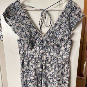 Anthropologie V-Neck Plunge Tunic Mini Dress Blue Geometric Size XS NWT